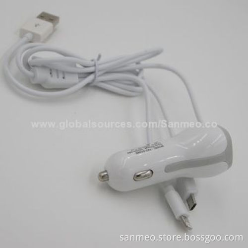Universal 3-in-1 Dual USB Car Charger for iPhone/iPad/iPod/BlackBerry/HTC/MOT/MicroNew